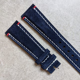 Premium Suede Strap - Navy Blue & Accent Red - The Strap Tailor