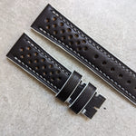 French Calfskin Rally Watch Strap - Black & White - The Strap Tailor