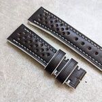 French Calfskin Rally Watch Strap - Black & White - The Strap Tailor