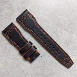 French Calfskin IWC Style Strap - Black & Orange - The Strap Tailor