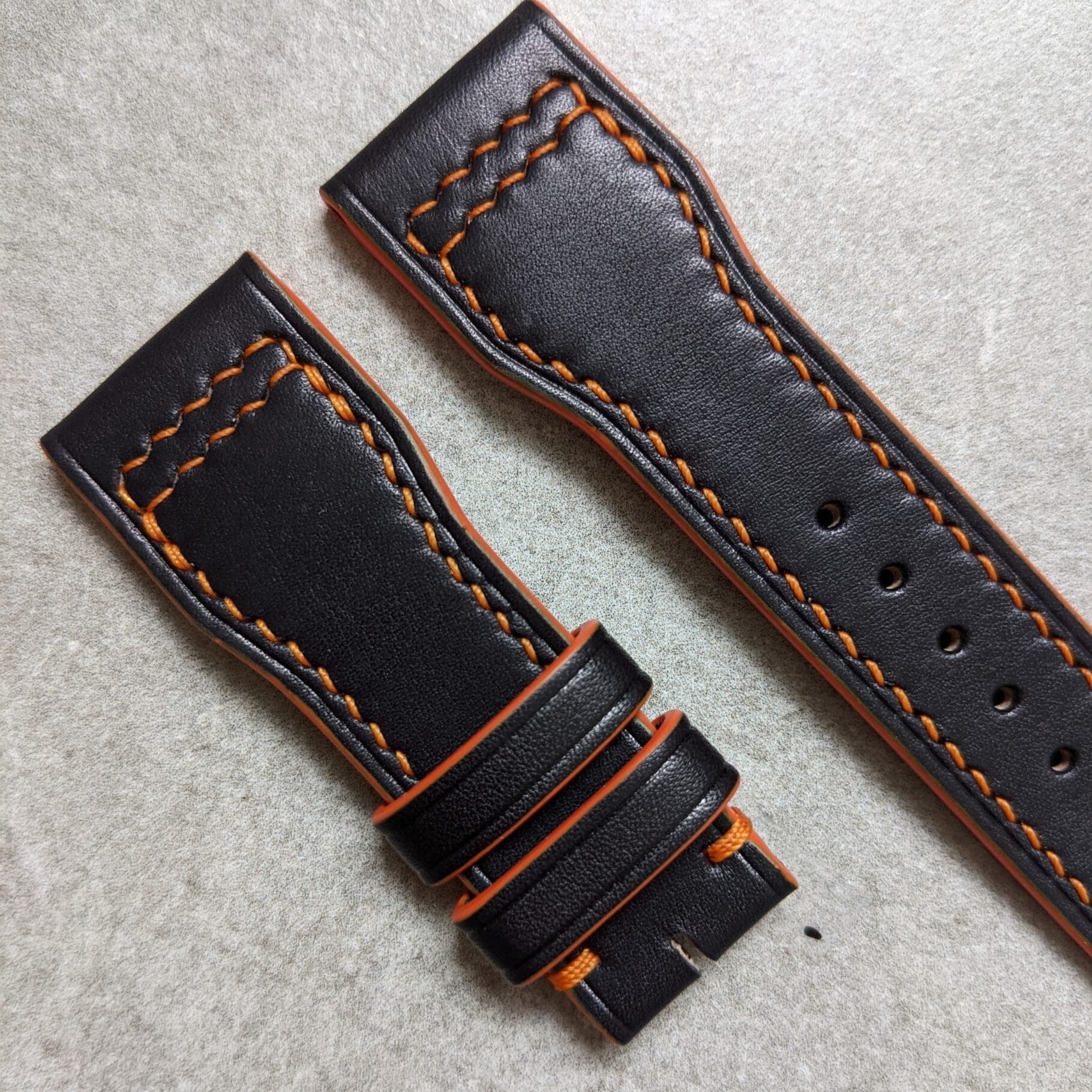 French Calfskin IWC Style Strap - Black & Orange - The Strap Tailor