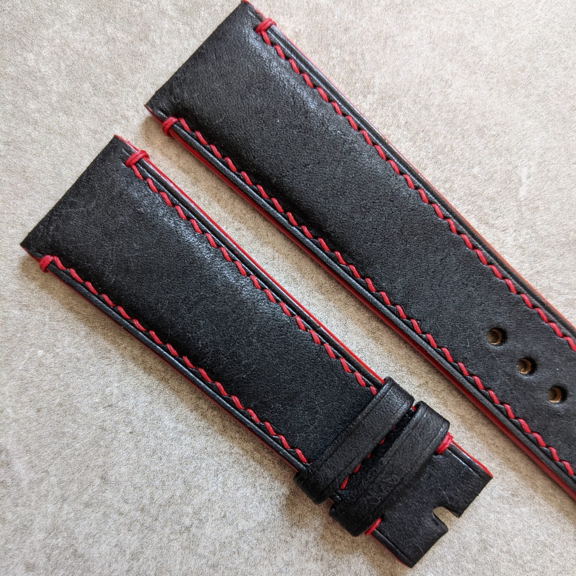 Pueblo Calfskin Strap - Black & Red - The Strap Tailor