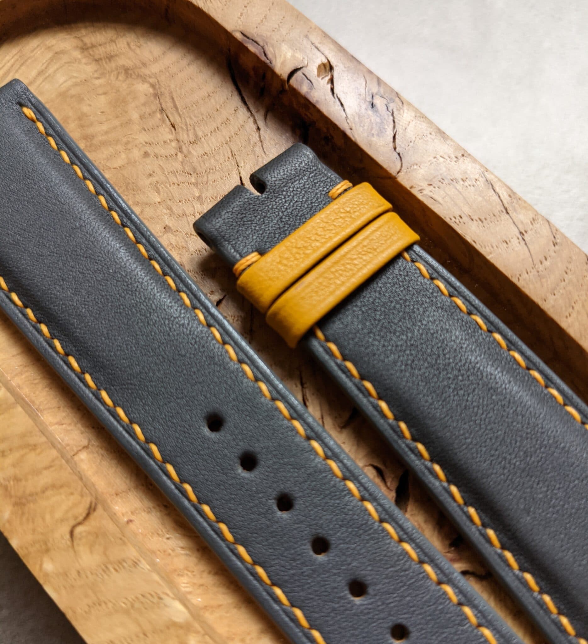 Grey & Sunflower Yellow Calfskin Watch Strap - The Strap Tailor