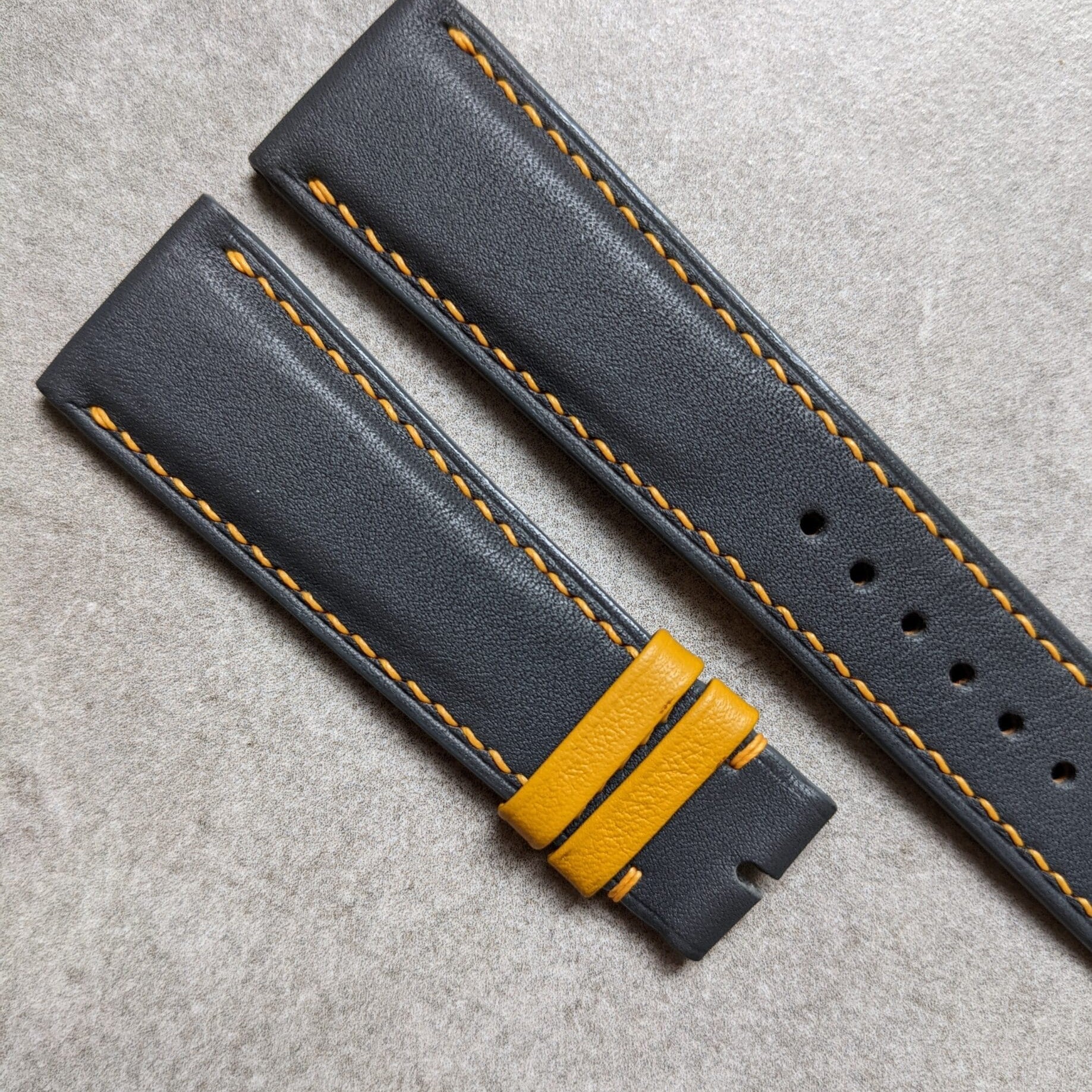 Grey & Sunflower Yellow Calfskin Watch Strap - The Strap Tailor