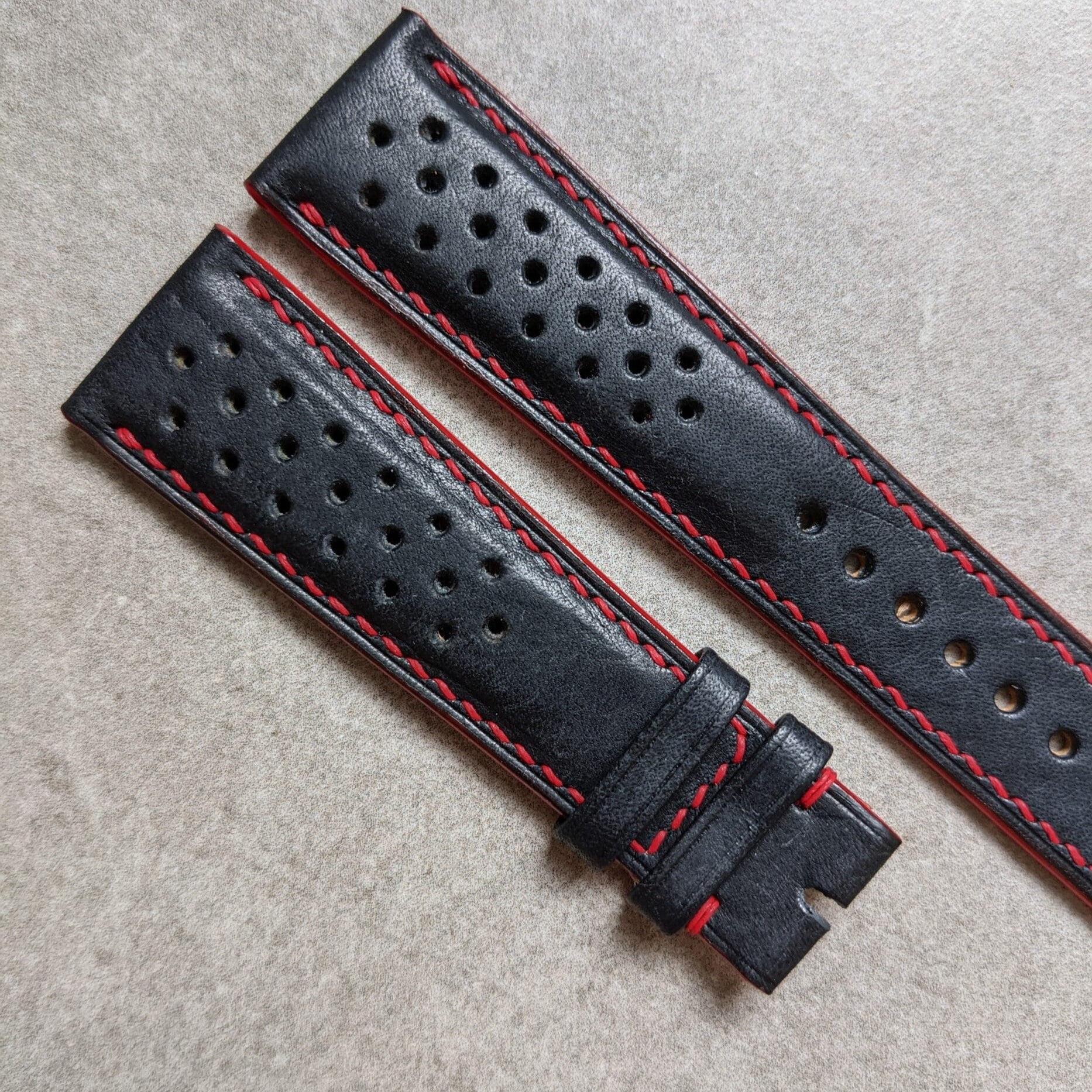 Pueblo Calfskin Strap - Dark Blue & Red Rally Strap - The Strap Tailor