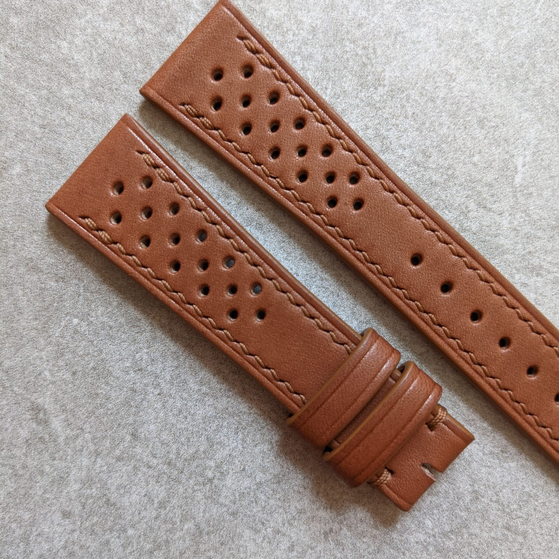 French Calfskin Leather Rally Watch Strap - Chestnut Brown - The Strap Tailor