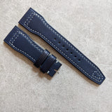 French Calfskin IWC Style Strap - Navy Blue with Grey Stitching