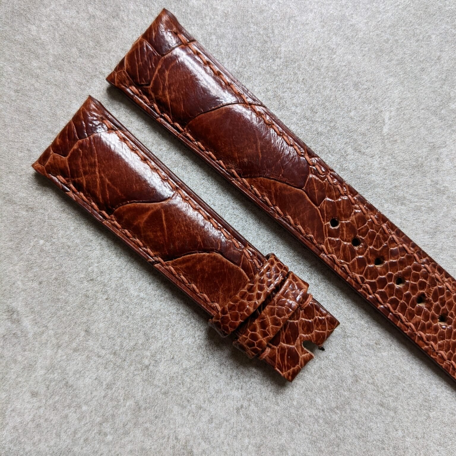 Ostrich Shin Watch Strap - Cognac - The Strap Tailor