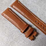 Barenia Calfskin Padded Watch Strap - Mid Brown w/cream stitching
