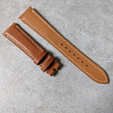 Barenia Calfskin Padded Watch Strap - Mid Brown w/cream stitching