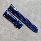 Ostrich Shin Padded Watch Strap - Electric Blue W/Cream Stitching