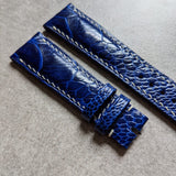 Ostrich Shin Padded Watch Strap - Electric Blue W/Cream Stitching