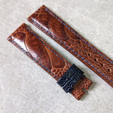 Ostrich Shin Watch Strap - Cognac w/Navy Stitching & keepers