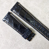 Ostrich Shin Padded Watch Strap - Midnight Blue W/Beige Stitching