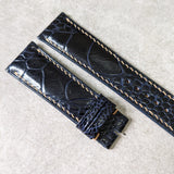 Ostrich Shin Padded Watch Strap - Midnight Blue W/Beige Stitching