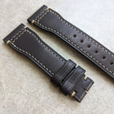 French Calfskin IWC Style Strap - Black W/Sandstone Stitching