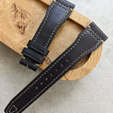 French Calfskin IWC Style Strap - Black W/Sandstone Stitching