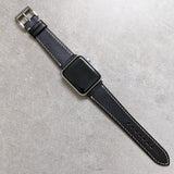 Apple Watch Strap - Black Calfskin W/Cream stitching