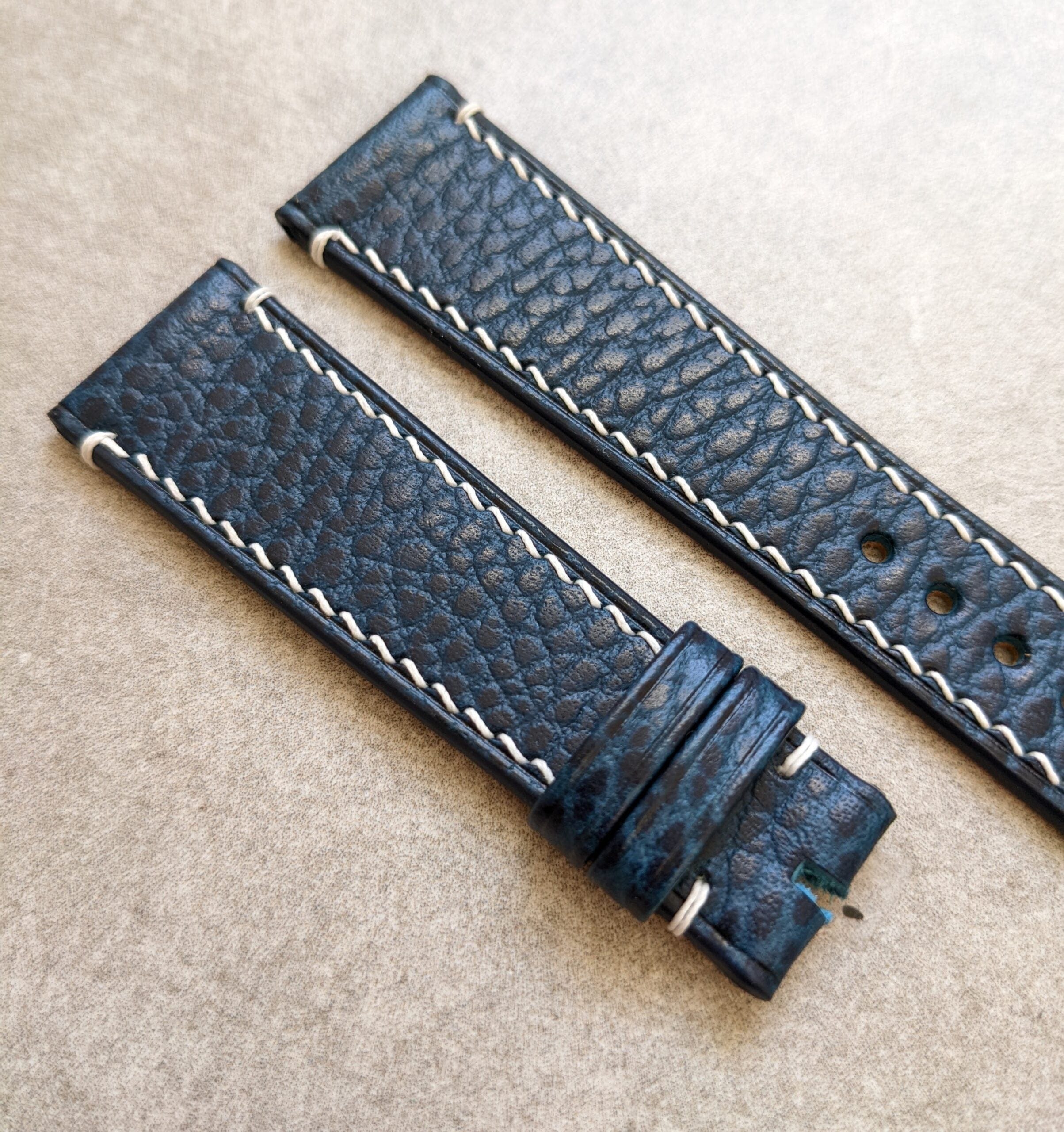 Pebbled Strap Navy Blue White Stitching W/Minimal Accents