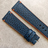 Pebbled Strap - Navy Blue - Orange Lug stitches & Edges