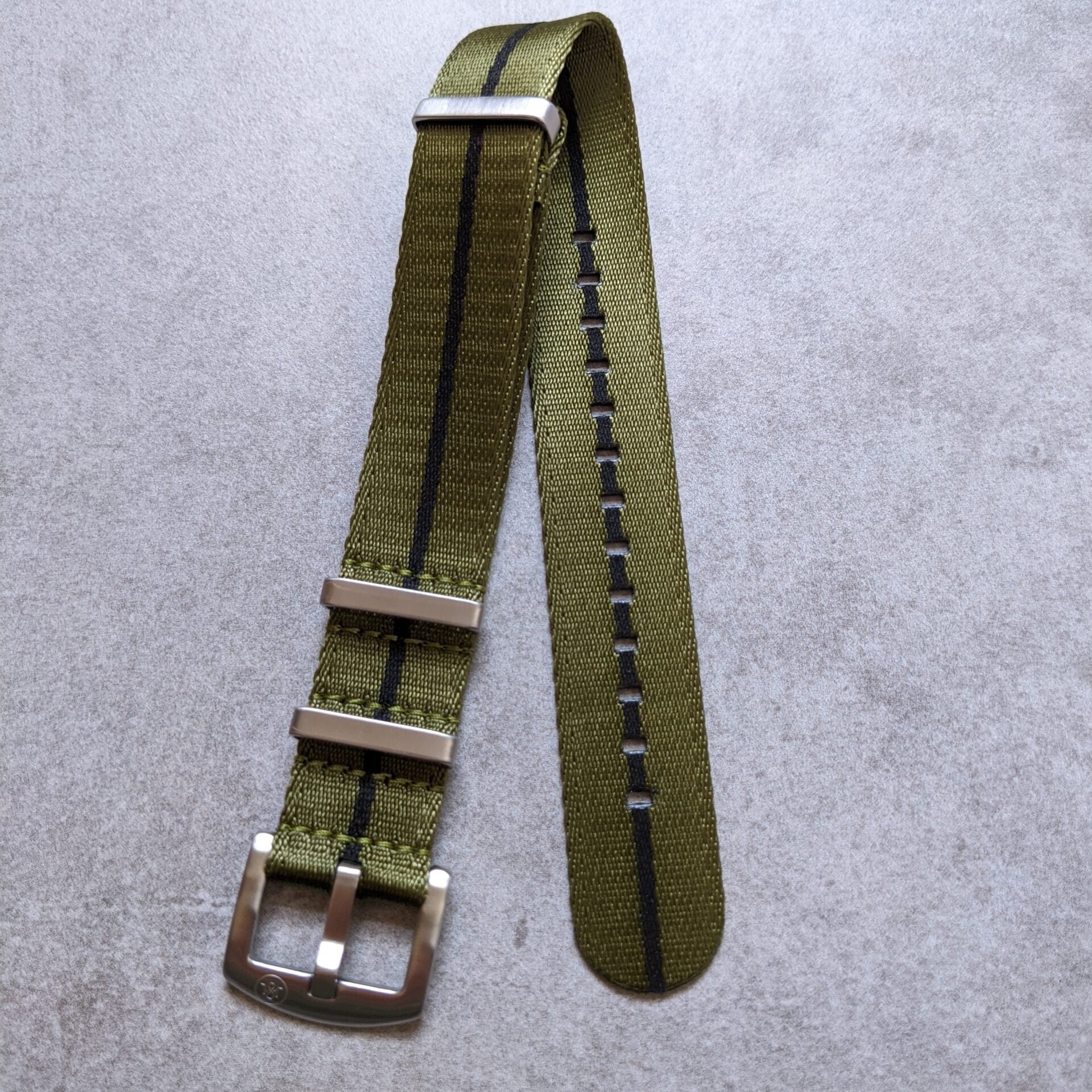Premium Fabric Watch Strap - Army Green W/Black Pin Stripe