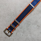 Premium Fabric Watch Strap - Navy Blue W/Orange Piping