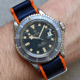Premium Fabric Watch Strap - Navy Blue W/Orange Piping