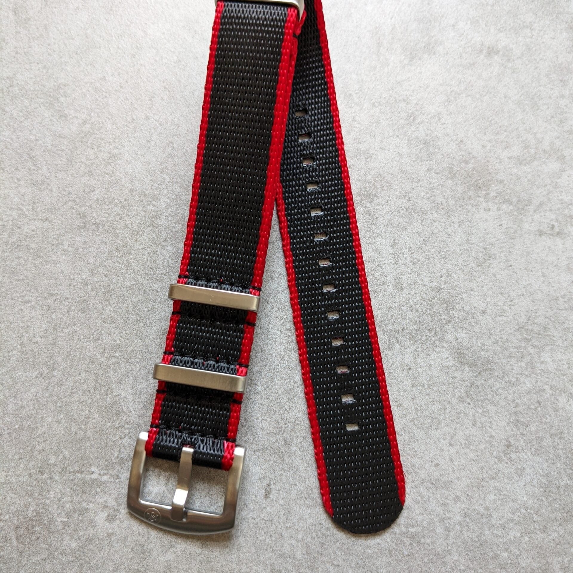 Premium Fabric Watch Strap - BlackW/Red Piping