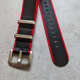 Premium Fabric Watch Strap - BlackW/Red Piping