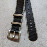 Premium Fabric Watch Strap - Black W/Grey Piping