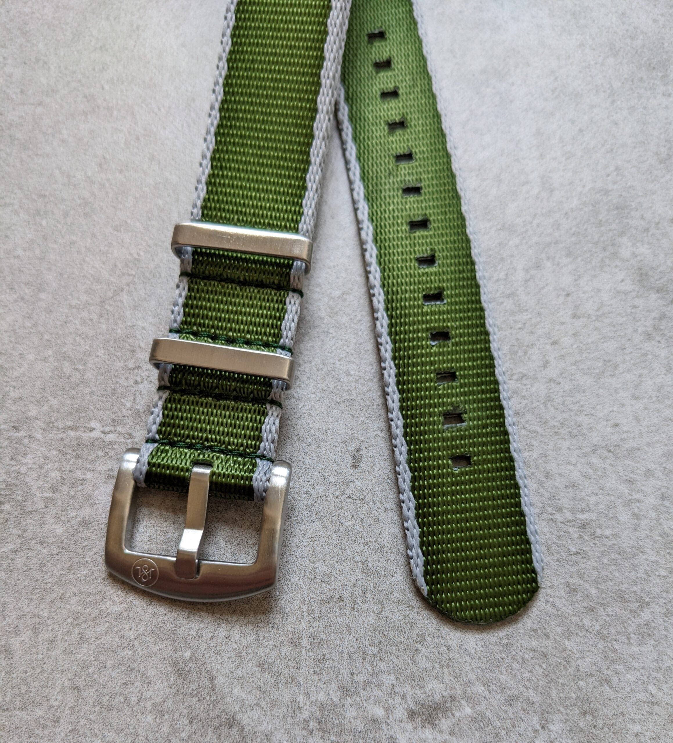 Cloth Over Watch Premium Fabric Watch Strap - Army Green W/Grey Piping | The Strap Tailor