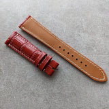 Embossed Crocodile Watch Strap - Red W/Cream Stitching