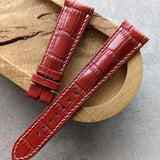 Embossed Crocodile Watch Strap - Red W/Cream Stitching