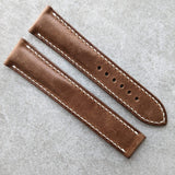 Omega-Style Deployant Horween Calfskin Strap – Natural Tan W/Cream Stitching
