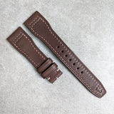 French Calfskin IWC Style Strap - Chocolate Brown W/Cream Stitching