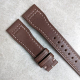 French Calfskin IWC Style Strap - Chocolate Brown W/Cream Stitching