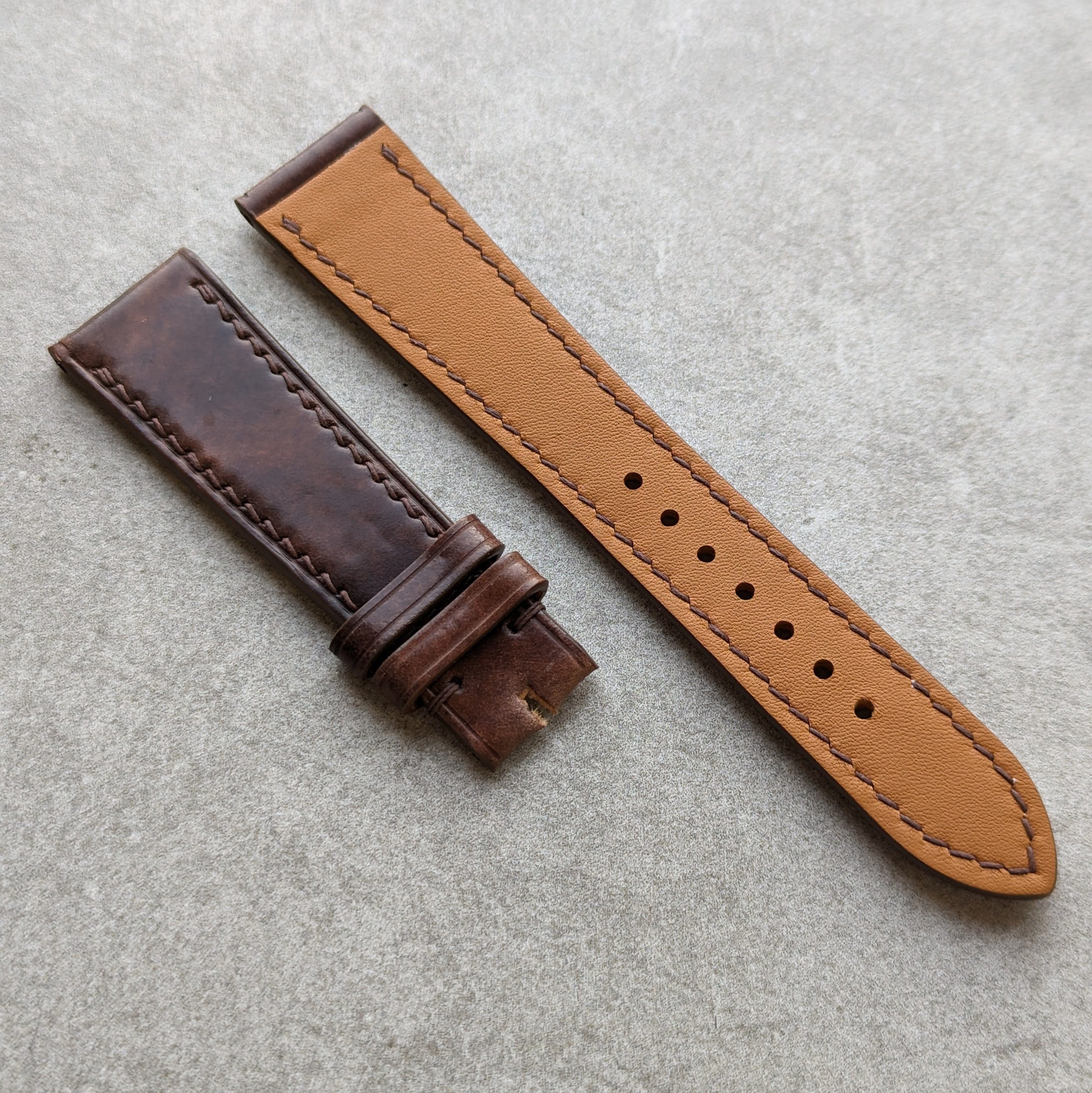 Shell Cordovan Watch Strap Dark Brown Marbled Museum The Strap
