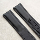 Omega-Style Deployant Sailcloth Watch Strap - Black