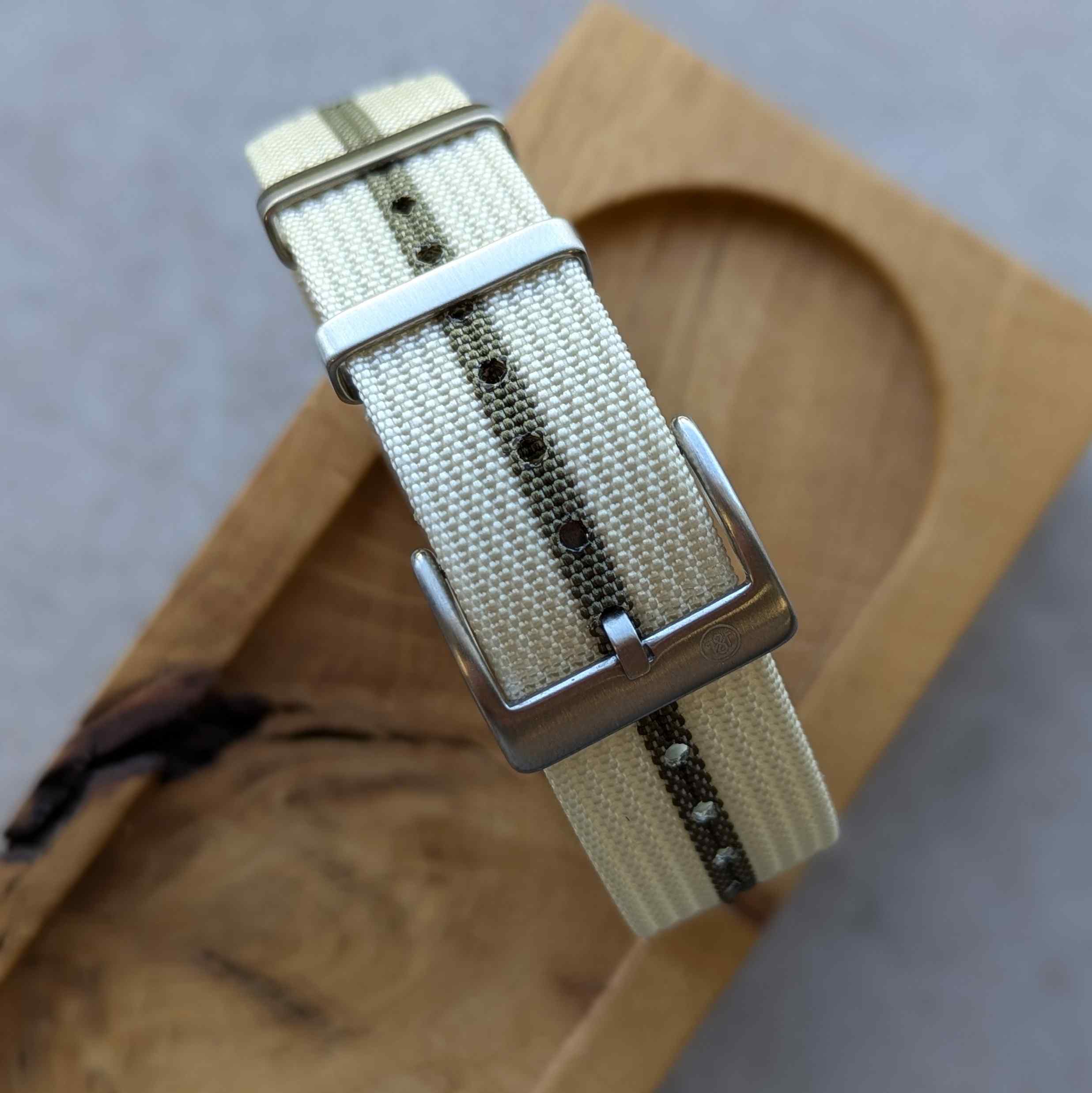 Cloth Over Watch Premium Ribbed Fabric Watch Strap - Cream & Army Green | The Strap Tailor