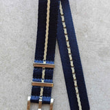 Premium Fabric Watch Strap - Navy W/Cream Pinstripe