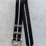 Premium Fabric Watch Strap - Black W/White Pinstripe