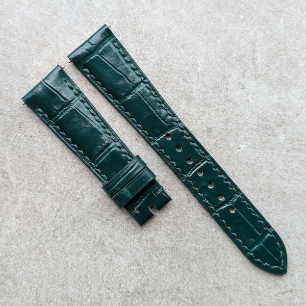 フェネトレ ペルフェット コードバン 8 モスグリーン　26cm Embossed Crocodile Watch Strap - Forest Green – The Strap Tailor