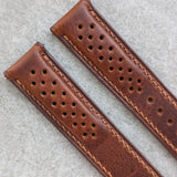 Omega-Style Deployant Badalassi Wax Rally Strap - Tan Brown