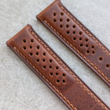 Omega-Style Deployant Badalassi Wax Rally Strap - Tan Brown