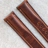 Omega-Style Deployant Badalassi Wax Strap - Tan Brown