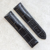 Omega-Style Deployant Embossed Crocodile Strap - Black