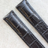 Omega-Style Deployant Embossed Crocodile Strap - Black