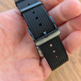 Premium Ribbed Fabric Watch Strap - Black PVD