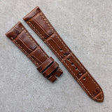 Embossed Crocodile Watch Strap - Russet Brown