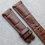 Embossed Crocodile Watch Strap - Russet Brown